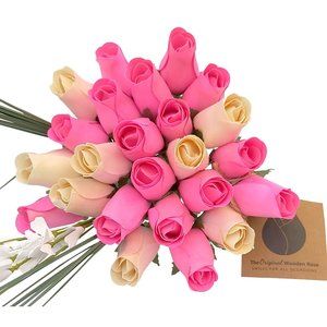 2 Dozen It's A Girl Light Pink and White The Original Wooden Rose Flower Bouquet